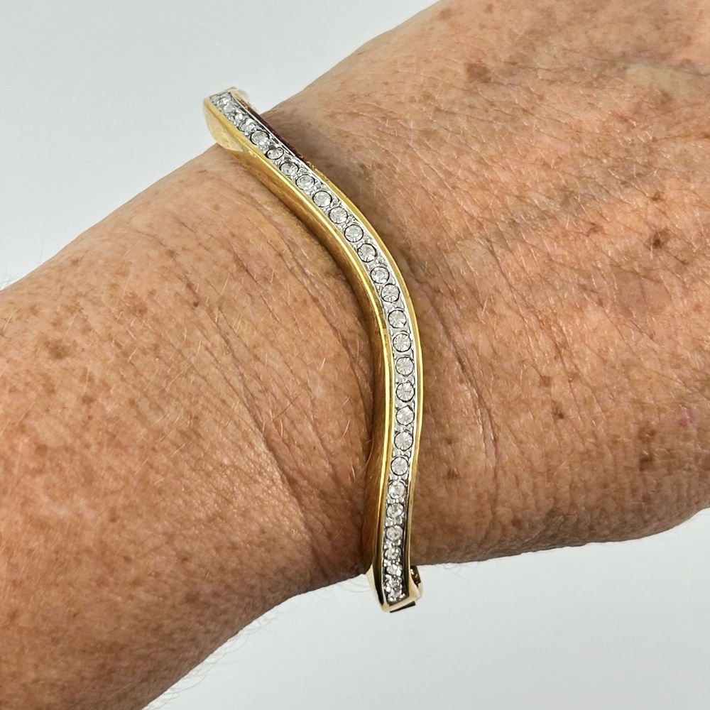 Swarovski Signed Wave Crystal Bangle Gold Toned